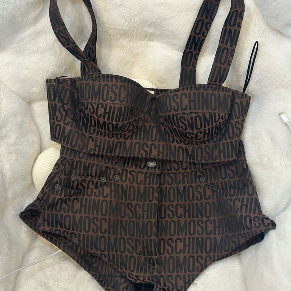 Moschino Pants - Moschino Tan and Black Logo Short & Corset set